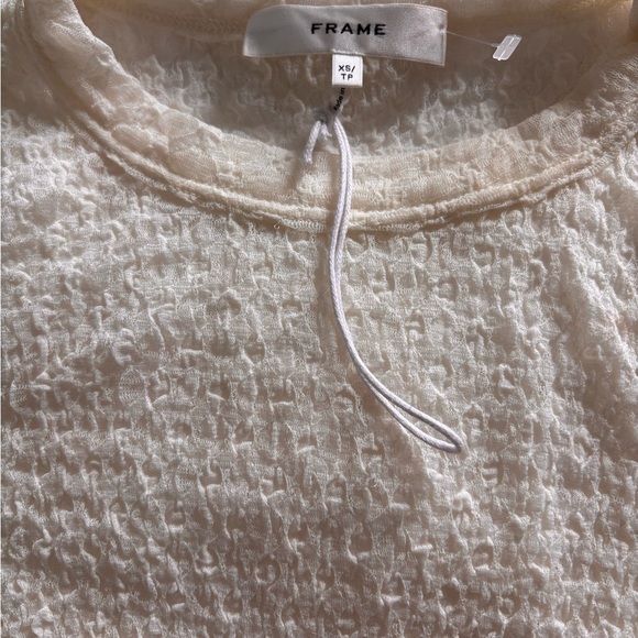 Frame Denim Cream Smocked Polo Tee - Picture 2 of 8